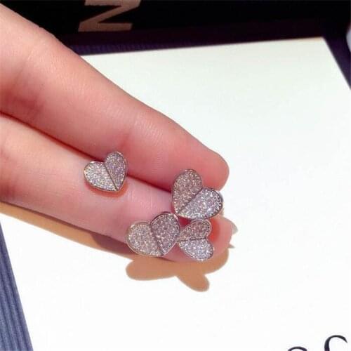 New Fashion Jewelry 925 Sterling Silver Full Pave White Clear AAA Cubic Zircon Sparkling Women Heart Stud Earring Gift