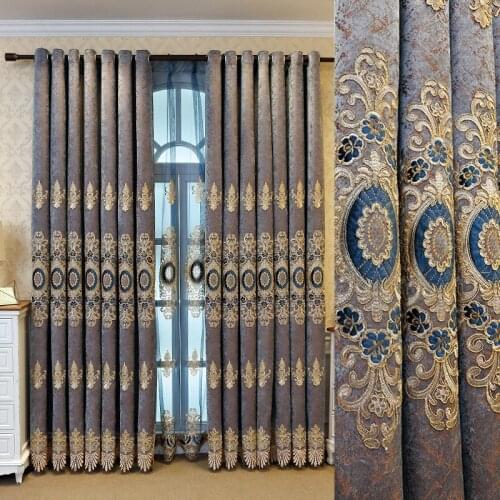 European Style Solid Color Luxury Atmosphere Blue Shade Curtains for Living Room Bedroom