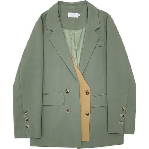 Fashion khaki temperament all-match blazer lapel long sleeve loose fit jacket fashion trend spring and autumn blazer