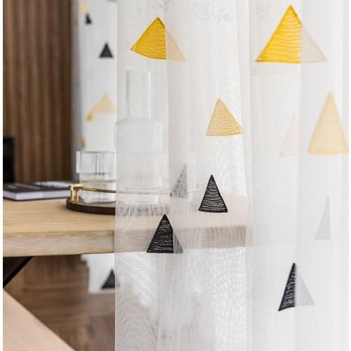 Simple Geometric Sheer Curtains for Living Room Bedroom Curtain Window Embroidered Tulle Curtain Drapes Home Decor