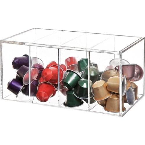 94PF Clear Acrylic Coffee Capsule Holder 4 Compartment K Cup Box with Lid Tea Bag Storage Organizer Coffee Bar Accessories