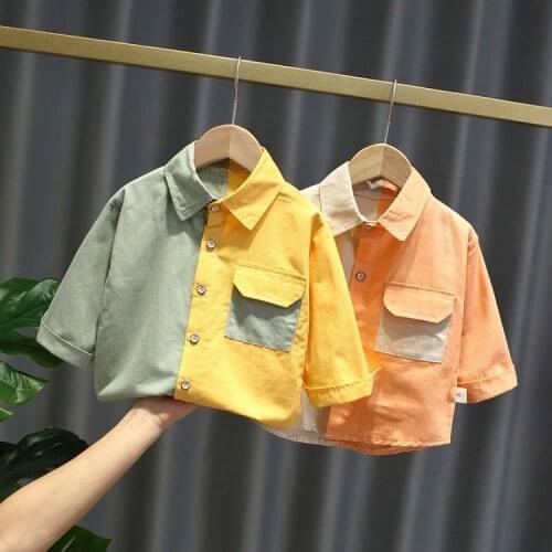 Toddler Boys Shirts Fashion Korean Style Color Matching Pocket Shirt for Boy Child Casual Cotton Autumn Tops New