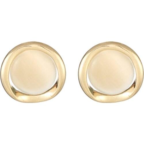 Piercing Geometric Thread Twisted Circle Yellow Opal Golden Alloy Stud Earrings For Women Jewelry Accessories