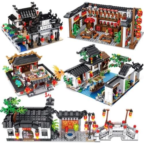 City Architecture House Shop Chinese New Year Spring Festival reunion dinner Model building blocks creative Expert Kids Toy idea