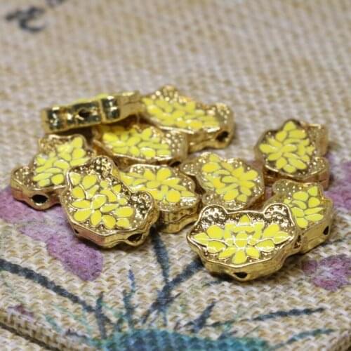 Vintage style 5pcs gold-color carved flower kont shape enamel Chinese cloisonne spacers beads accessories jewelry 12*17mm B2389
