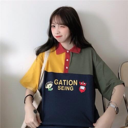 Womens T-shirts Tops Japanese Kawaii Ladies Ulzzang Cartoon Ins Casual Loose T-shirt Female Korean Harajuku Clothes For Women