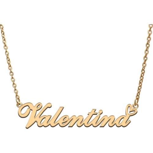 Love Heart Valentina Name Necklace for Women Stainless Steel Gold & Silver Nameplate Pendant Femme Mother Child Girls Gift