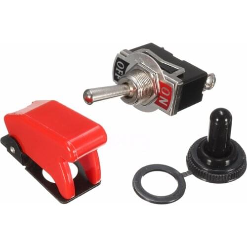 1 Set Heavy Duty ON/OFF SPST Toggle Switch Flick Mini 2 Position Switch With Black Cap + Waterproof Boot Cover