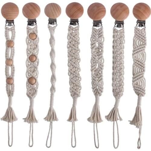 1Pcs Beech Wood Clips Handmade Cotton Pacifier Clips Chain Eco-friendly Baby Nursing Nipple Holder Leash Strap