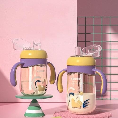 240ml/300ml Silicone Baby Water Feeding Bottles Straw Drinking Cup for Baby Milk Bottle Duckbill Cup with Scale Mamadeira