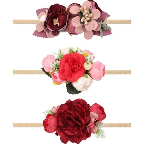 3 Pcs/set Newborn Artificial Flower Headbands Baby Hair Accessories Nylon Elastic Hairbands Headband Baby Toddler Cute Headwear
