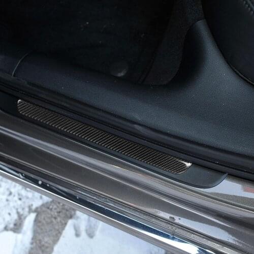 4pcs Real Carbon Fiber Primary Color 3D Stickers Car Outer Threshold Bar Trim fit for Audi A6 A7 2012-2018 Models Accessories