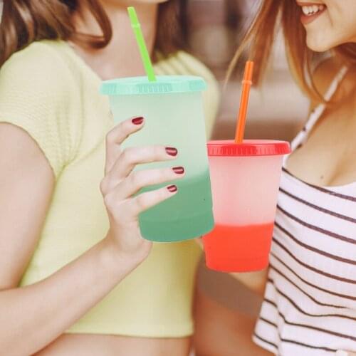 5/1 Pcs Reusable Plastic Water Bottle Temperature Color Changing Cold Cup Tumbler Personalized Gift Bulk（473ml