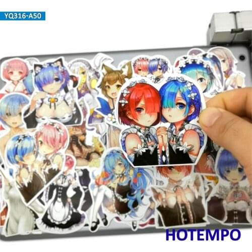 50pcs Life in a different world from zero Cute Anime Stickers for Mobile Phone Laptop Case Luggage Kawaii Cartoon Decal Stickers