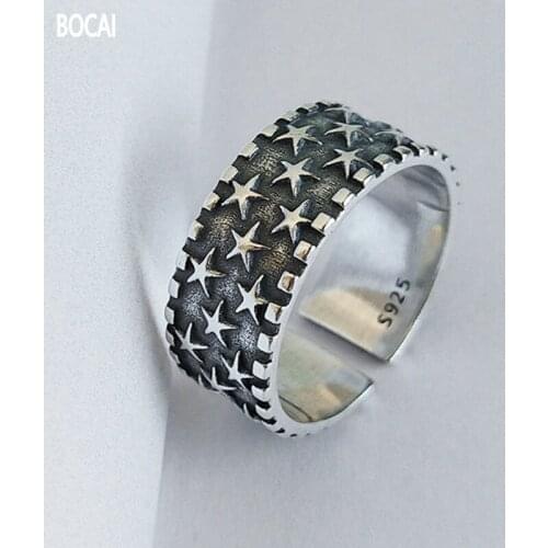 BOCAI New 100% real s925 sterling silver jewelry vintage mens and womens rings personality fashion star rings