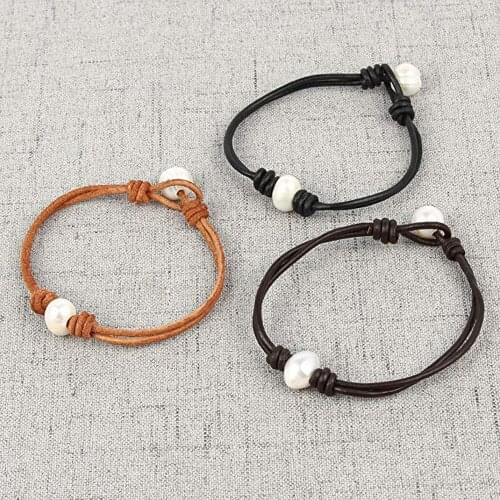 Vintage Freshwater Pearl Leather Cord Bracelet Gothic Genuine Leather 3 Colors Bracelet for Women Daily Accessories Best Gift