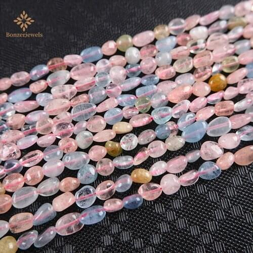 Wholesale Top Level Natural 6-8mm Irregular Oval Morganite Loose Spacer Stone Beads For Jewelry Making Bracelet Necklace 15inch