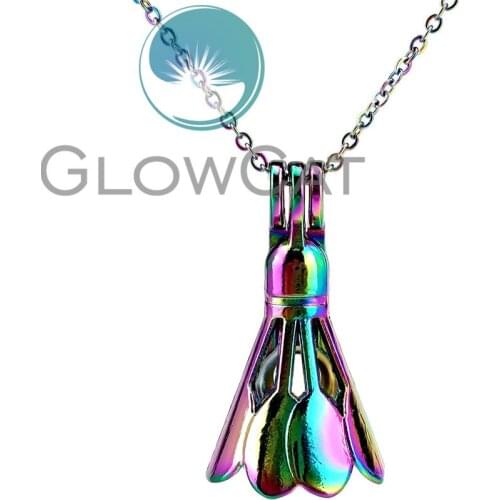 CC880 Rainbow Sport Badminton Beads Cage Pendant Aroma Essential Oil Diffuser Oyster Pearl Cage Locket Necklace Party Gift