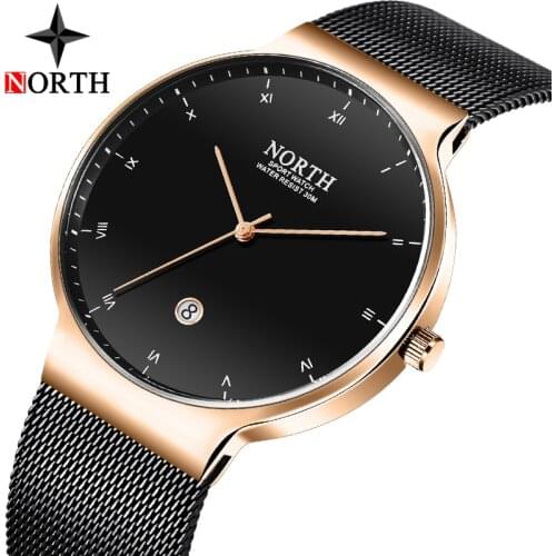 NORTH Top Brand Luxury Business Casual Quartz Watch Men Fashion Simple Mesh Steel Waterproof Sport Men Watches Relogio Masculino
