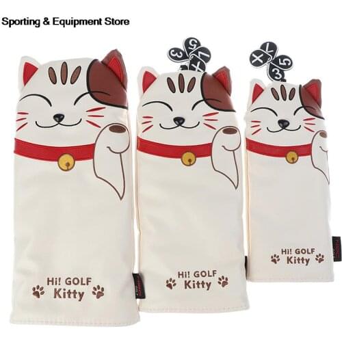 Cartoon Animal Cat Lucky Kitty Golf Club Head Covers Headcover Driver Fairway Wood Hybrid Covers Set