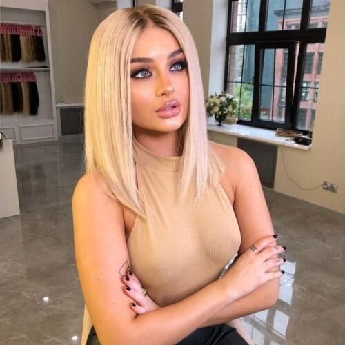 Indian Short Bob Straight Full Lace Human Hair Wigs with Baby Hair 150Density Ombre Platium Blonde Transparent Lace Front Wigs