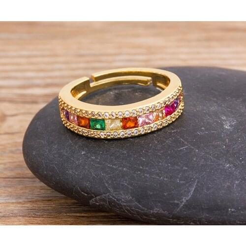 Rainbow Crystal Adjustable Rings Resizable Gold Finger Rings Valentines Day Gift Jewelry 2020 Open Ring For Women Wedding Party