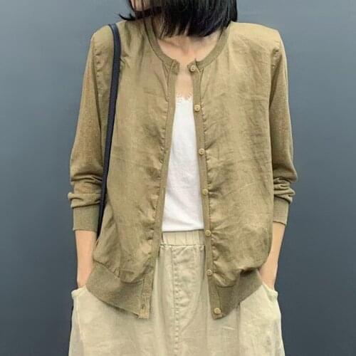 Lightweight Solid Cotton Linen Knitted Women Cardigan Summer New 2021 Loose Casual All Match Female Outwear Coats Tops