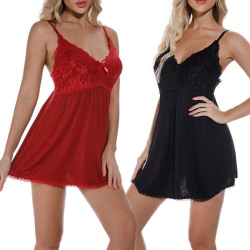 Summer Women Nightgowns Nightwear Sleepwear Sleepdress Sexy Solid Color Deep V-neck Mini Dress Homewear Sexy Female Nightdress