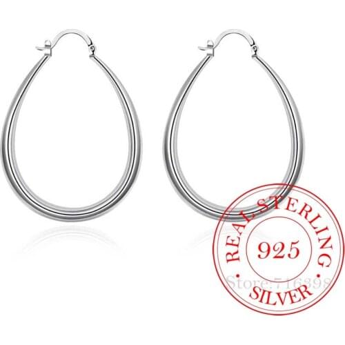 Personality Hyperbole 100% 925 Sterling Silver Simple Smooth Big Egg Hoop Earrings For Women Sterling-Silver-Jewelry Pendientes