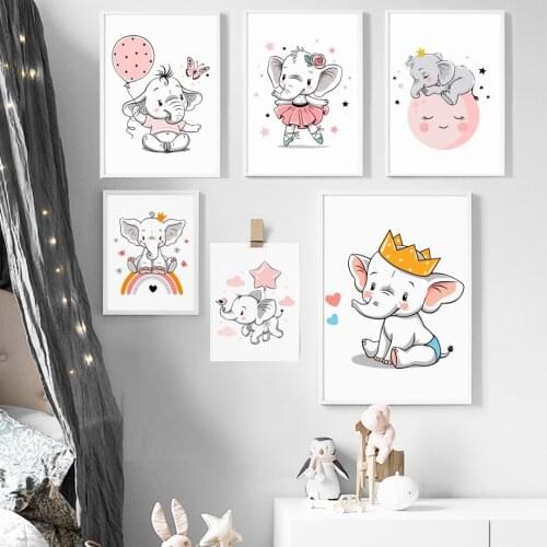 Cute Cartoon Ballet Elephant Balloon Wall Art Canvas Painting Nordic Posters And Prints Nursery Wall Pictures Kids Room Decor