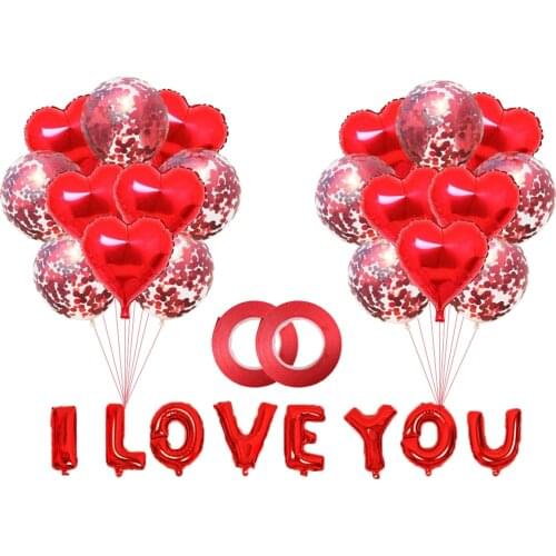 ZLJQ Letters I LOVE YOU Balloons Kit Wedding Party Decorations Aluminum Foil Heart Confetti Air Ballon Valentines Day Decor