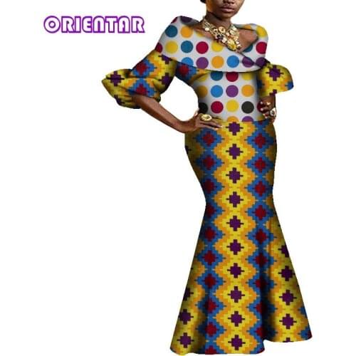 New Fashion African Dresses for Women African Print Robe Dashiki Femme Africain Bazin Riche Women Clothing Plus Size WY8011