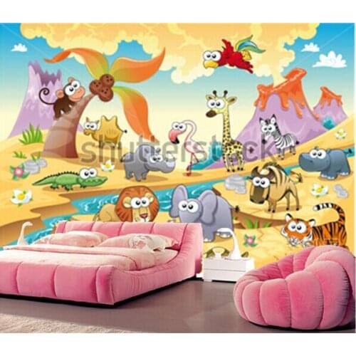 Custom papel DE parede infantil,grassland animal families murals for children room, bedroom wall waterproof wallpaper male girl