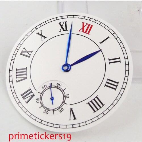 PARNIS 38.9mm white watch dial + blue hands fit for ETA 6498 hand-winding movement