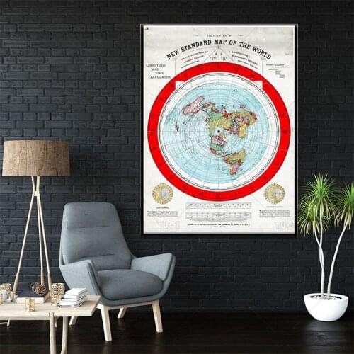 Poster And Prints 1892 Flat Earth Map Movie World Map Modern Painting Art Wall Pictures For Living Room Home Collection Decor