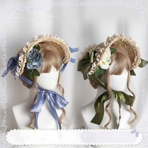 Mori Girl Lolita Straw Hat Gorgeous Elegant Tea Party Flat Cap Pastorale Style Lace Bonnet Bnt bb Hat D824