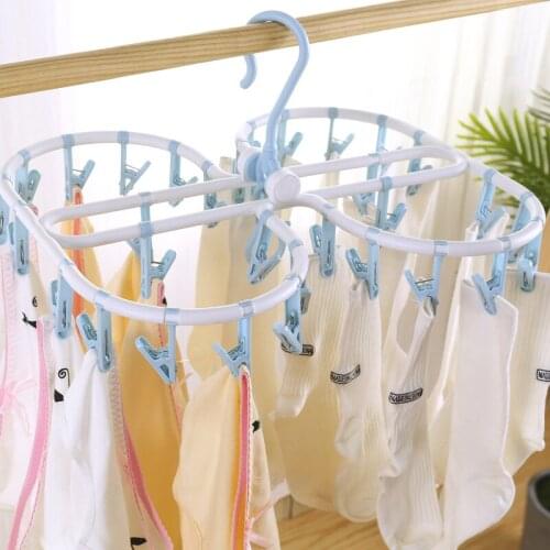 Clothes Rack Folding Adult Windproof Plastic Clothes Rack Underwear Sock Rack Multifunctional Clip Organization Hangers Hanger
