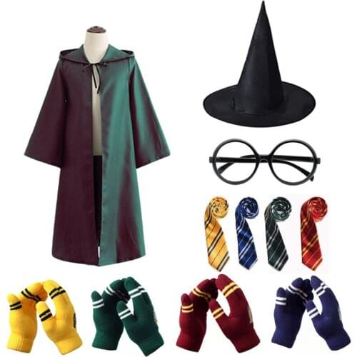 Adult Magic School Cosplay Costume Scarf Cloak Hat Glasses For Boys And Girls Multicolor Stripes Tie Halloween Character Props