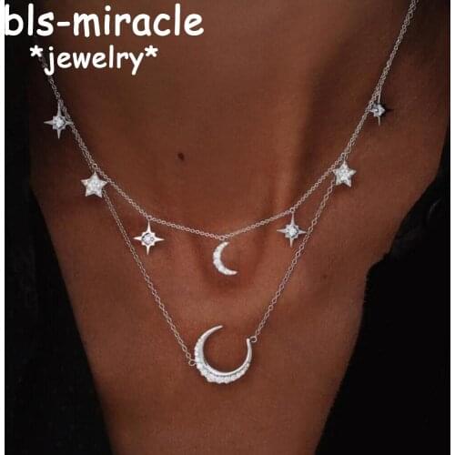 YC-UPGO Bohemian Multilayer Star Moon Chokers Necklaces For Women 2018 New Crystal Pendant Necklace Statement Female Jewelry