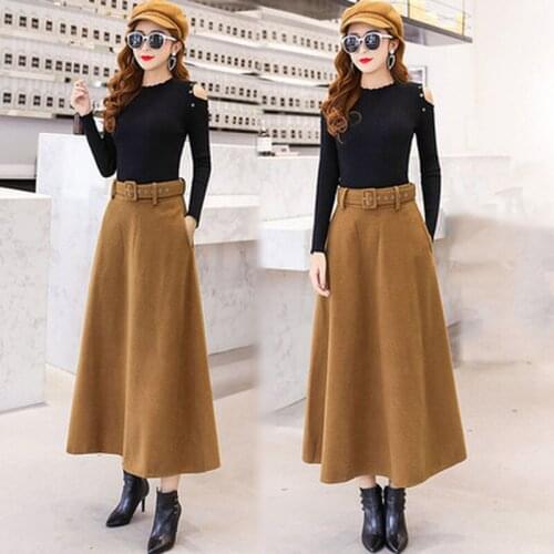 2019 autumn and winter new arrival womens fashion wild in the long section woolen skirts tide