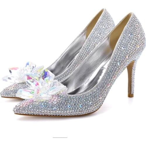 Women Pumps Heeled Women Shoes Nude Wedding Sequined Cloth Slip On 7CM 9CM Thin High Heels Pointed Toe Shallow Rhinestones Bling