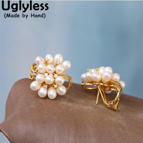 Uglyless MINI Pearls Studs Earrings for Women Natural Pearls Ear Buckles Luxury Organic Gems Pearl Flowers Brincos 925 Silver