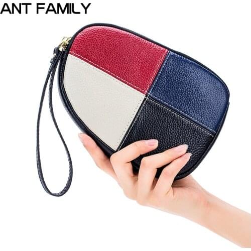 Genuine Leather Women Wallets Long Zippers Purse Ladies Leather Patchwork Wallet Female Wristlet Clutch Capacity Fashion Wallet