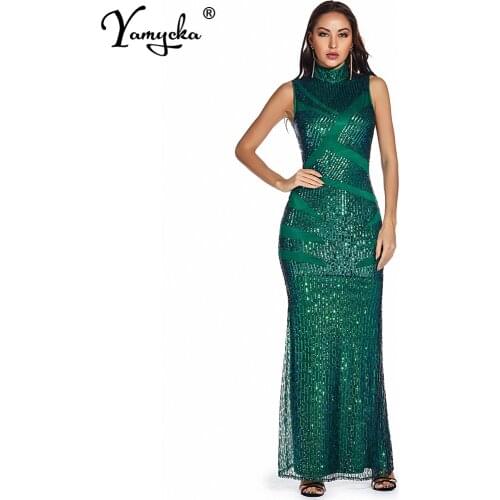Sexy Maxi Club woman Summer sequin dress women party night glitter bodycon vintage robe Green long dress ladies dresses vestidos