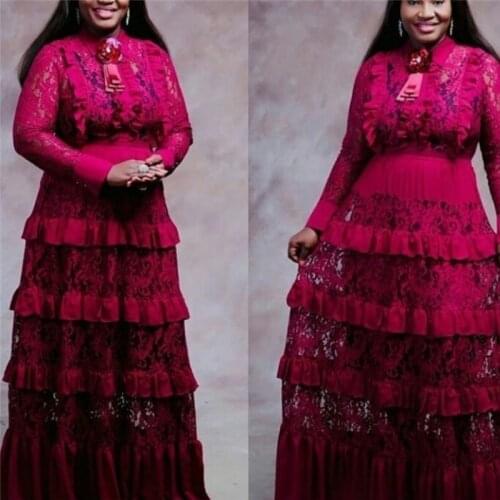 Big size New style classic African womens Dashiki fashion Lace fungus edge stitching long dress size L XL XXL XXXL