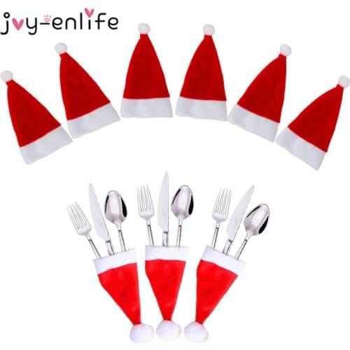 10Pcs Christmas table Decoration Mini Caps Cutlery Holder Cover Pocket Knife Fork Spoon Holders Christmas Decoration for Home