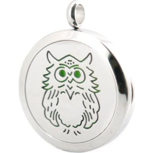 10pcs Owl Essential Oil surgical Stainless Steel Perfume Diffuser Locket Necklace with chain