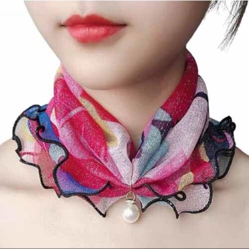 135*135cm Soft Silk Embroidery Pearl Lace Variety Scarf Temperament Vintage Elegant Small Square Scarf For Women Ladies