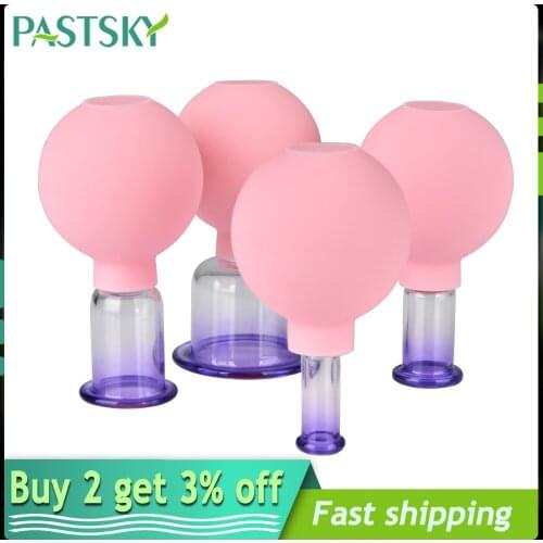 2/4Pcs Glass Vacuum Cupping Cups Rubber Head Body Massage Chinese Therapy Cupping Set Acupuncture Dispel Damp Home Health Care