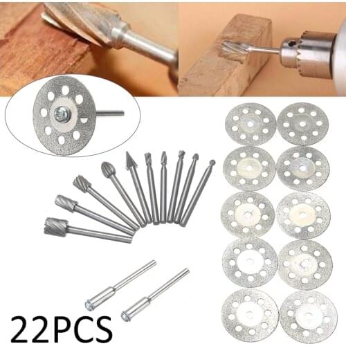 22pcs Tungsten Carbide Metal Cutting Wood Rotary Milling Rotary File Cutter Woodworking Carving Grinding Cutter Burr Tools